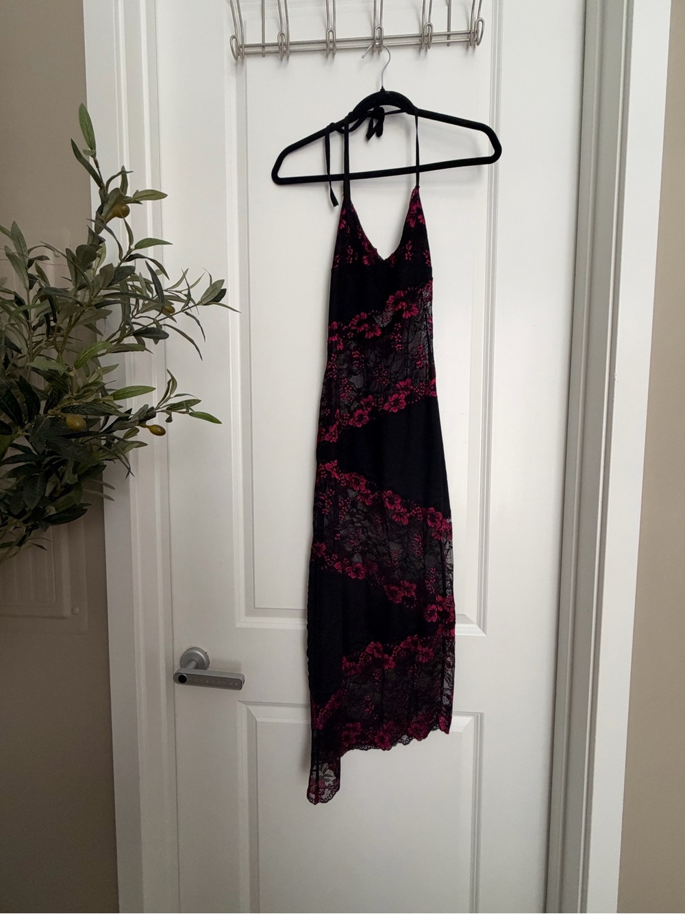I.AM.GIA Black Slip Dress with Pink Lace Accents